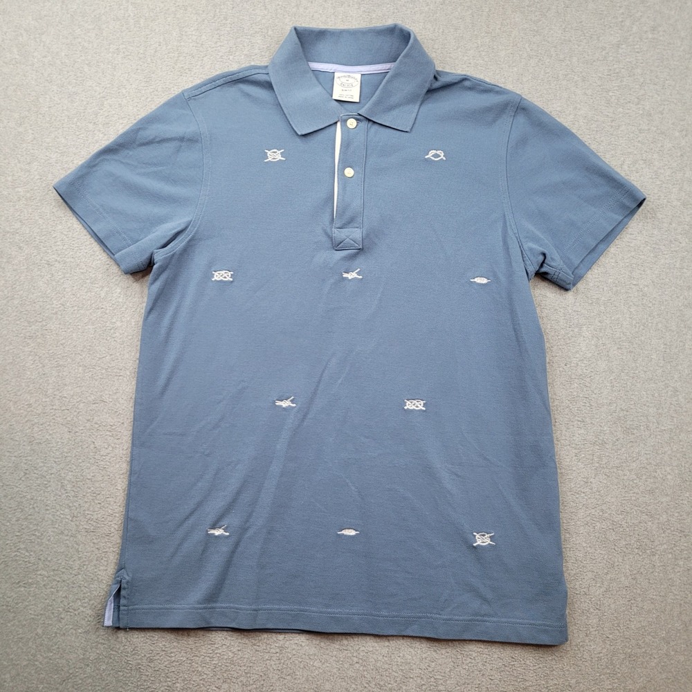 Brooks Brothers Polo Shirt Mens Medium Blue Nautical Knot Embroidered Slim Fit